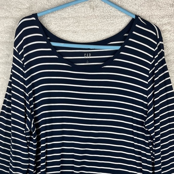 GAP Luxe Navy Striped Nautical Crew Neck Long Sleeve Size Large Preppy Prep - Picture 3 of 13